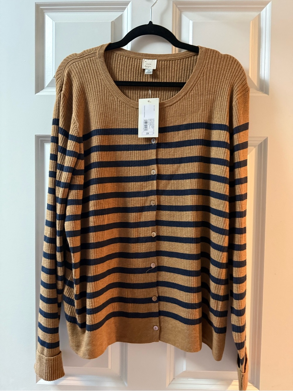 a new day Camel and Black Striped Button-Front Cardigan